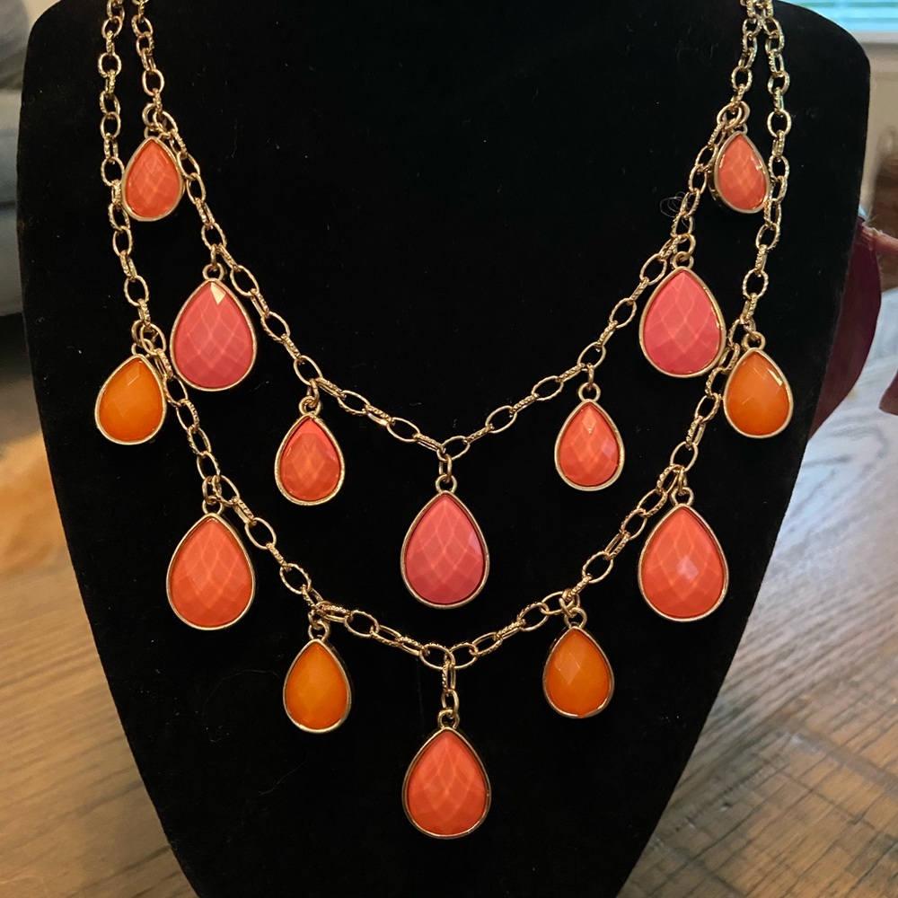 Double stranded necklace in pink and peach